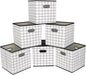 Fabric Cloth Storage Bins,Fabric Cube Organizer with Dual Handles Foldable Cube Storage Baskets for Home Bedroom Storage,Set of 6,(White grid)