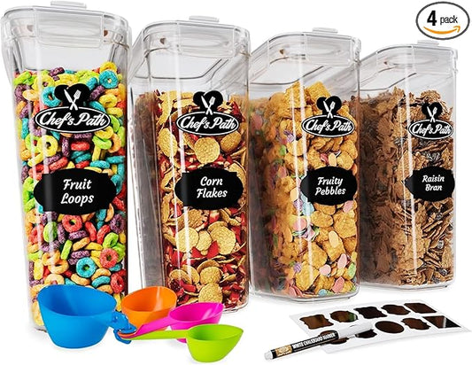 Set of Storage Box - Lunch Box, 8 Labels, Set of Spoons and Marker, Flour Box - BPA-Free Plastic Box (4 L) - Chef's Path (4)
