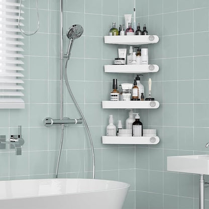 Sotfamily Plastic Shower Caddy Corner (for 90° Only), 4 Pack Adhesive Corner Shower Shelves for Bathroom Organizers and Storage, White