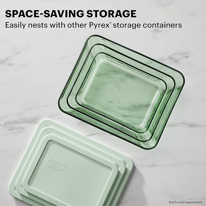 Pyrex Colors Tinted (6-PC Large) Medium/Large Rectangle Food Storage Container Set, Snug Fit Non-Toxic Plastic BPA-Free Lids, Freezer Dishwasher Microwave Safe, 3 Cup, 6 Cup & 11 Cup
