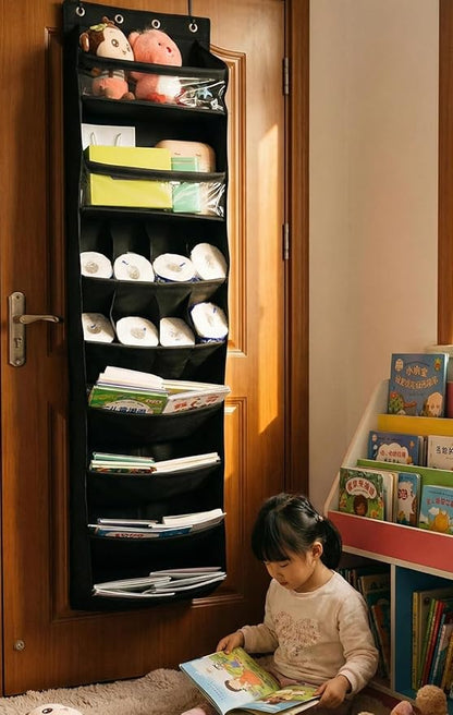 Over The Door Shoe Storage Organizer, 8 Tiers Hanging Shoe Rack Behind Door Shoe Holder with 6 Large Deep Pockets 8 Small Pockets, Narrow Shoe Rack for Closet Bedroom Bathroom Nursery RV Dorm, Black