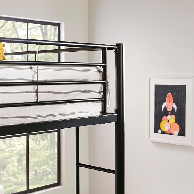 Walker Edison Orion Urban Industrial Metal Double Over Loft Bunk Bed, Full Double, Black