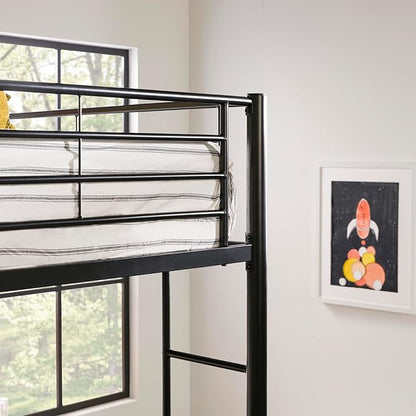 Walker Edison Orion Urban Industrial Metal Double Over Loft Bunk Bed, Full Double, Black