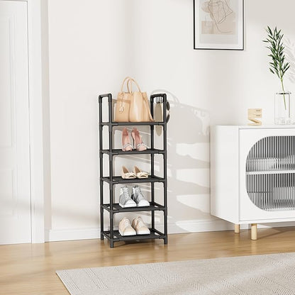 LANTEFUL Narrow Shoe Rack 5 Tier Shoe Shelf Storage for 5-10 Pairs Shoe and Boot, Sturdy Shoe Storage Space Saving Corner Shoe Rack Organizer for Closet, Entryway, Living Room, Black