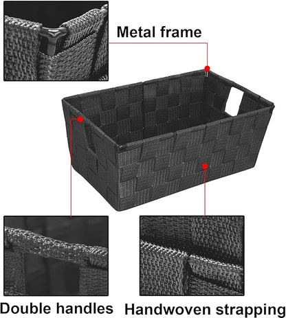 homyfort Woven Shelf Storage Tote Basket Bins Container, Storage Boxes Cube Organizer with Built-in Handles for Bedroom, Office, Closet, Clothes, Kids Room, Nursery 3pk(Grey)