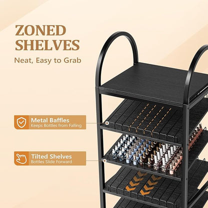 OmySalon Rolling Nail Polish & Powder Display Stand - 8 Tier Mobile Nail Salon Organizer Rack with Wheels, Holds 600 Bottles & 240 Jars for Nail Artists, Salon Display, Retail Store (Black)