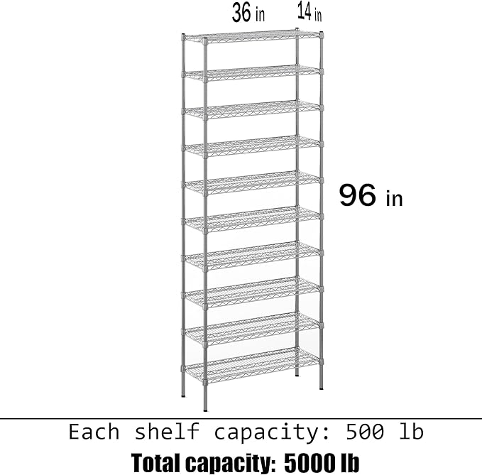 14" Deep x 36" Wide x 96" Height Wire Shelving Kit | 10-Tier | NSF Commercial Storage Rack Unit