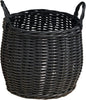 Isidore Round Resin Woven Basket with Handles | Multi-Purpose Organizer for Halloween & Thanksgiving Storage, Laundry, and More (13" x 13" x 10.2" - Black)