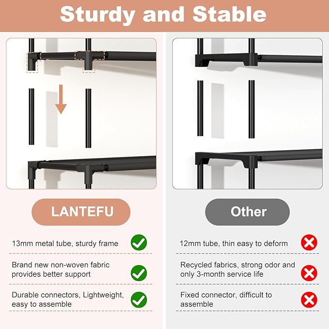 LANTEFUL 10 Tiers Tall Shoe Rack 20-25 Pairs Boots Organizer Storage Sturdy Narrow Shoe Shelf for Entryway, Closets with Hooks, Black