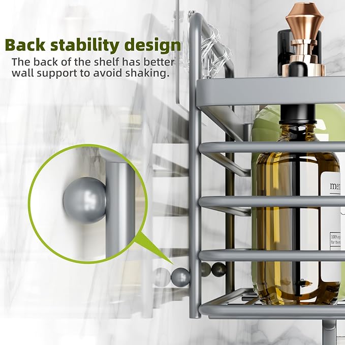 Yougai Shower Caddy, Shower Organizer with Soap Holder and Hooks, Rustproof Shower Shelves, No Drilling Bathroom Organizers and Storage, Wall-Mounted Kitchen & Home Decor (Dark Gray)