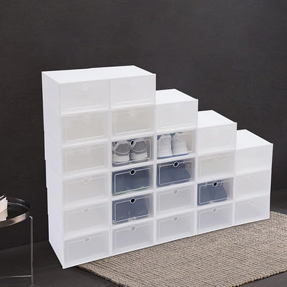 Shoe Boxes Clear Plastic Stackable,24 Pack Shoe Storage Boxes, Shoe Storage Box, Shoe Organizer for Closet, Space Saving Foldable Shoe Sneaker Containers Bins Holders