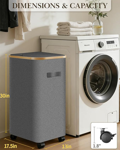 Laundry Hamper with Wheels, 110L Large Clothes Hamper with Removable Inner Bag, Collapsible Dirty Clothes Basket for Dorm, Rolling Dirty Clothes Basket for, Bedroom, Bathroom, Laundry Room