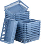 Wenqik 24 Pcs Plastic Storage Baskets for Classroom Organizing Small Pantry Storage Bins Rectangular Tray for Back to School Household Toys Classroom Bedrooms, Kitchens Countertops(Haze Blue)