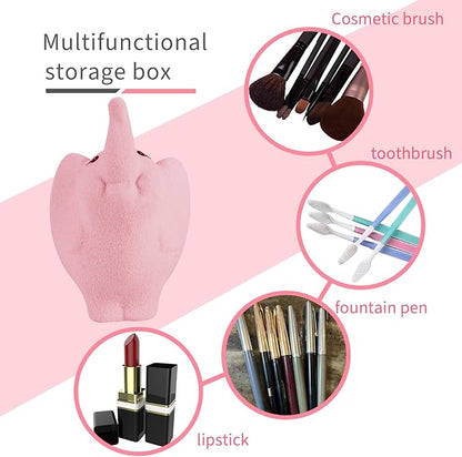 Pink Ceramic Elephant Makeup Brush Holder, Cute Makeup Brush Organizer, Decorative Cosmetic Storage Container for Desk, Vanity & Bathroom