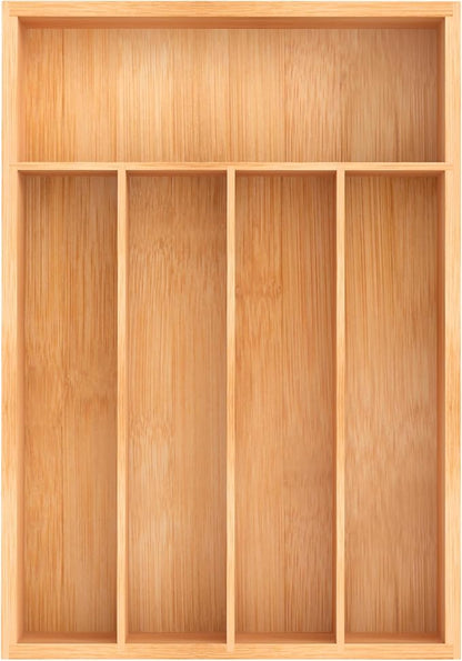 Unibambou Bamboo Utensil Drawer Organizer, Kitchen Organizer for Flatware Cutlery, Silverware Tray for Drawer (5 Slots, Natural)