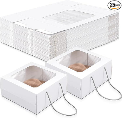 Feifeiya 25 Pcs White 15 x 15 x 7 inch Hat Boxes with Window for Travel Large Cardboard Hat Case Organizer Storage with Lid and Handles Portable Cardboard Boxes Display for Storage Present Packing