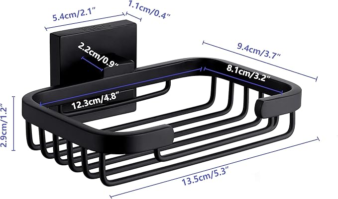 SEIDO Matte Black Soap Dish for Shower Wall, Black Bar Soap Holder for Bathroom & Kitchen, 304 Stainless Steel Wall Mount Soap Dish Holder, 4.8" L x 3.2" W Internal