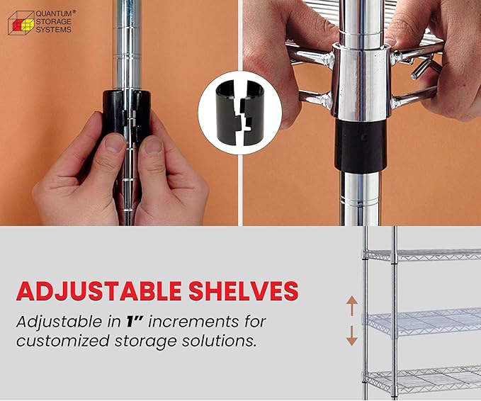 Quantum Storage Systems WR54-1842BK-5 Wire Shelving Starter Kit, 42" W x 18" D x 54" H, 600 lbs Capacity, Carbon Steel, Epoxy Coated, Black, NSF