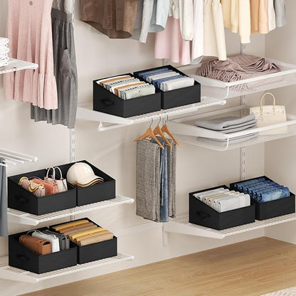 DIMJ Closet Storage Bins 12 Pack - Fabric Storage Baskets for Shelves, Collapsible Clothes Organizer with Handles, Trapezoid Shelf Organization Storage Cubes for Purse, Toys, Books, Towel, Clothes