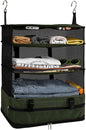 Surblue Hanging Closet Storage Bag Collapsible 3-Shelf Washable Oxford Fabric with 2 Hooks (XL 17.71 * 11.81 * 20in, Dark Green)