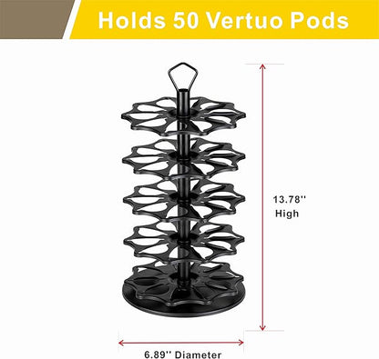 FlagShip 50 Vertuo Pods Carousel Holder Black Coffee Pod Holder 360° Rotating Rack Stand for Vertuoline Pods 5 Tier (50 Pods Capacity)