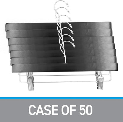 SSWBasics 14 inch Black Wood Skirt and Pants Hangers - Case of 50 - Black Wooden Pants
