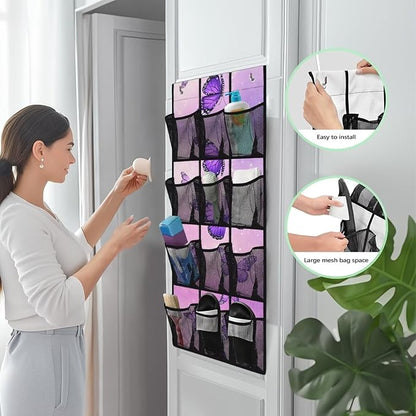 Butterfly Behind Door Organizer 12 Pockets Violet Door Hanging Shoe Organizer Space Saving Multi-Funtion Storage Bag Large Capacity Wall Hanging Storage