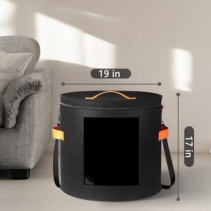 kushon Oversized Hat Storage Box for Women & Men，19" D x 17" H Cowboy Hat Boxes with 1 Wood Hook Felt travel Round Hat Organizer Box with Dustproof Lid (Black)