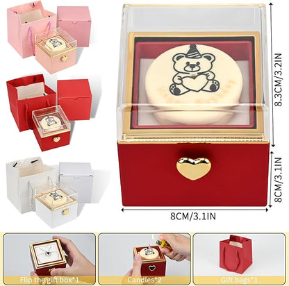 Rotating jewelry box, pop-up surprise gift box, romantic birthday surprise rotating necklace and ring box, Valentine's Day, birthday, anniversary, wedding gift (Red)