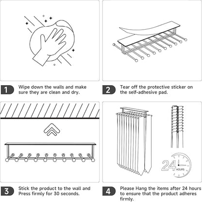 Tie Rack Wall Mounted, Tie Organizer for Men, Tie Rack Hanger for Closet Metal, Adhesive Tie Holder Organizer with 20 Hooks, Tie Storage for Wall Bedroom Living Room Dresser Room (Black)