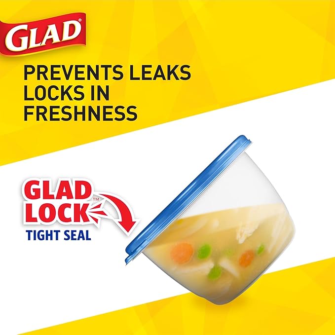 Glad GladWare Medium Rectangle Food Storage Containers with Lids, BPA Free Plastic for Soups Salads and Meal Prep, Airtight Leak Resistant, Microwave Dishwasher Freezer Safe, 24 Oz, 5 Count