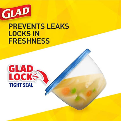Glad GladWare To Go Lunch Food Storage Containers with Lids, Medium Round No BPA Plastic with Built-In Dressing Cup for Salads and Lunches, Microwave Dishwasher Safe, 32 Oz, 4 Count - 6 Pack