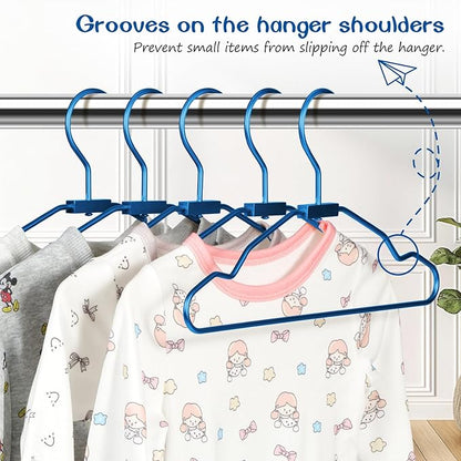 VWV Blue Aluminum Hangers, 20 Pack Baby Hanger，12.6 Inch Children Baby Hangers, Sturdy Metal Children Clothes Hangers for Wardrobe, Space-Saving Toddler Hanger
