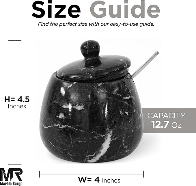 Black Marble Salt Cellar – 4.5 Inch Salt Container, Salt Jar, Salt Dish, Salt Holder, Spice Jar, Sugar Bowl, Celtic Salt, Table Salt Storage for Kitchen Countertop