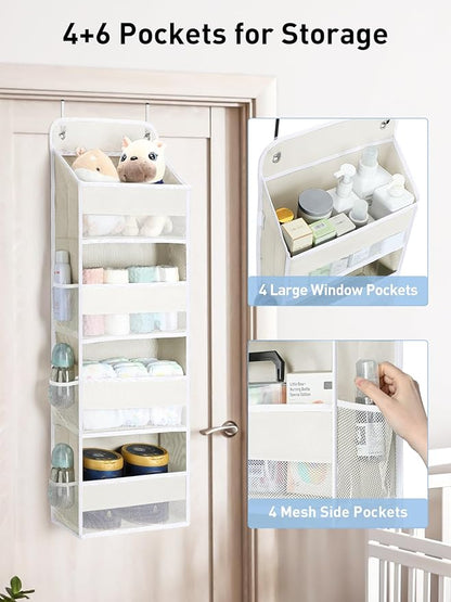Yecaye Over the Door Organizer, 35.2lbs Load Toy Stuffed Animal Storage, Bathroom Organizers and Storage for Nursery Newborn Baby Essential Stuff Dorm Room Essentials, Cream White 4 Tier