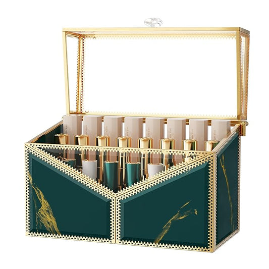 Youdepot Lipstick Organizer Lipstick Holder - 24 Spaces, Tempered Glass Lip Gloss and Perfume Organizer,Vanity Lipstick Holder and Organizer.