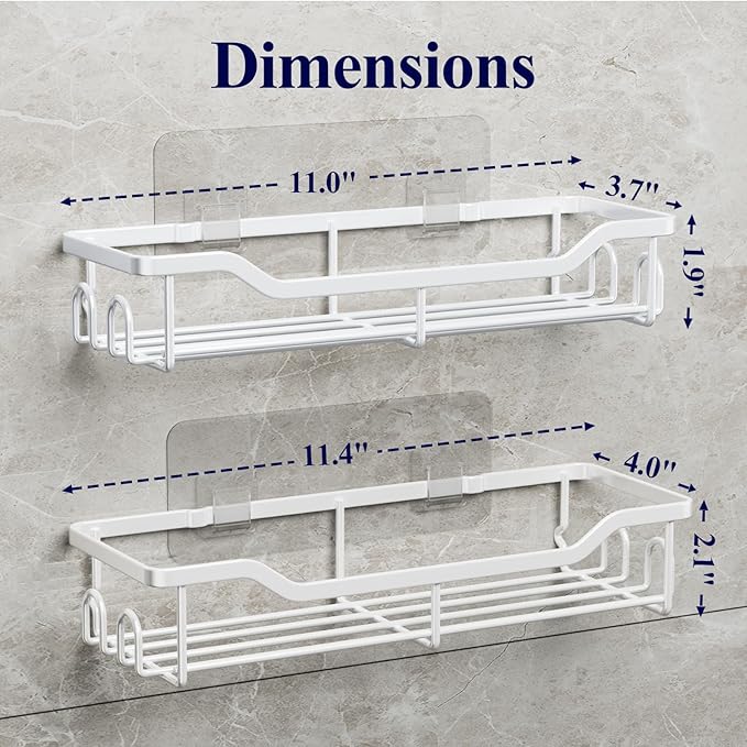 Kitsure Shower Caddy Large - Adhesive Shower Organizer, Stainless Steel Shelf for Inside Shower, No Drill Bathroom Organizers and Storage, Home Decor Accessories, 2 Pack, White