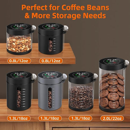 Automatic Vacuum Coffee Canister, 1.3L Airtight Food Storage Containers with Smart Pressure Sensor, Electric Coffee Bean Container Rechargeable with LED Display Window for Home Kitchen Food Storage