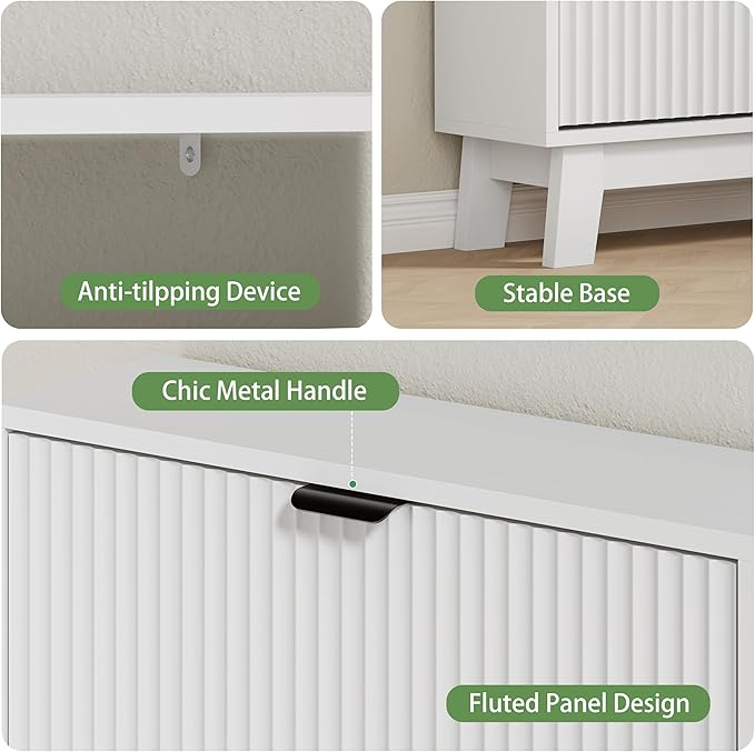 Xixini Shoe Cabinet with 6 Flip Drawers, 54" Tall Narrow Fluted Shoe Storage Organizer for Entryway, Hidden Slim Wooden Shoe Rack Cabinet for Front Door Entrance, Hallway, Living Room, Solid White