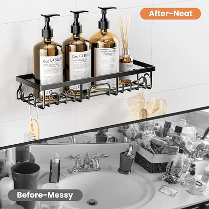 Shower Caddy, 5 Pack Shower Shelves for Inside Bathroom, Rustproof Adhesive Bathroom Organizer with Soap Holder, No Drilling Washroom Organizers and Storage for Bathtub Room/Kitchen/Home, Black