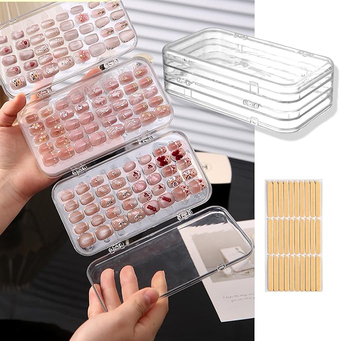 Tri-Fold Press On Nail Organizer Case - 4-Page Portable Storage Box for Fake Nails, Clear PET Plastic Travel Holder (6×3.2×1.8 inch)