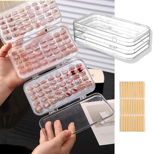 Tri-Fold Press On Nail Organizer Case - 4-Page Portable Storage Box for Fake Nails, Clear PET Plastic Travel Holder (6×3.2×1.8 inch)