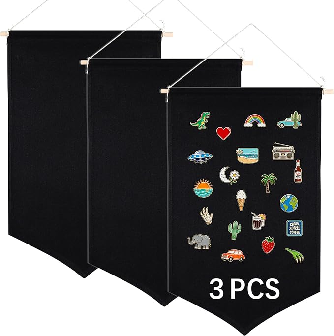 3 PCS Canvas Banners Wall Hanging Brooch Jewelry Storage Case Stand Enamel Pin Display, Sublimation blank Banner,Holder Earrings Necklace Pin Collection Organizer