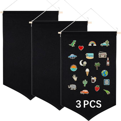 3 PCS Canvas Banners Wall Hanging Brooch Jewelry Storage Case Stand Enamel Pin Display, Sublimation blank Banner,Holder Earrings Necklace Pin Collection Organizer