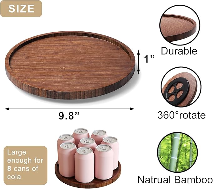 VERTORGAN Lazy Susan Organizer for Kitchen,Bamboo Turntable for Cabinet,Pantry,Vanity,Middle（Brown）