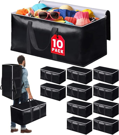StoreHappily Heavy-Duty & Extra Capacity Moving Bags with Backpack Straps, Storage Totes with Double Zipper & Strong Handles, Packing Bags Alternative to Moving Boxes, Moving Supplies (10 Pack, Black)