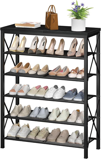 Shoe Rack for Entryway, 6 Tier Shoe Organizer with Mesh Shelves, Metal Shoe Storage for Closet Garage, Black