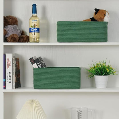 3-Pack Storage Baskets for Organizing | Woven Shelf Toy Basket | Rope Baskets for Gifts Empty | Closet Organizer Bins with Handles | Cube Decorative Box | 13.7×7.1×6.7” | Dark Green
