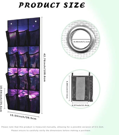Hanging Storage Shoe Organizer for Closet 12 Mesh Pockets Over The Door Wall Closet Holder for Sundries Clothes Boots Toys,Purple Butterfly