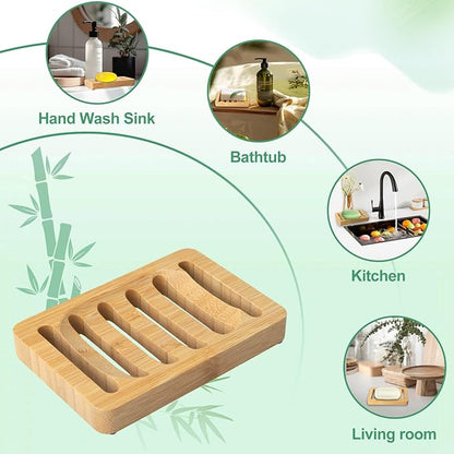 2 Pack Wooden Soap Holder Bamboo Soap Dish for Shower with Self Draining Tray Natural Bar Soap Holder and Soap Saver for Bathroom Kitchen Sink